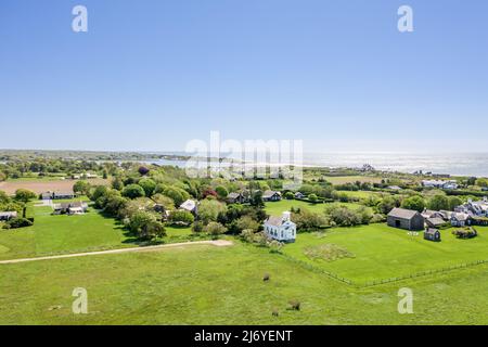 Luftaufnahme der Häuser auf der Strandstraße, wainscott, ny Stockfoto