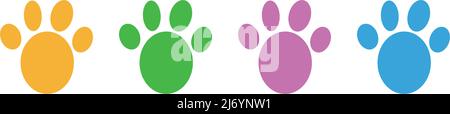 Eine Reihe von farbenfrohen Pfotensymbolen. Set mit Hund- und Katzenfußabdrücken. Bearbeitbarer Vektor. Stock Vektor