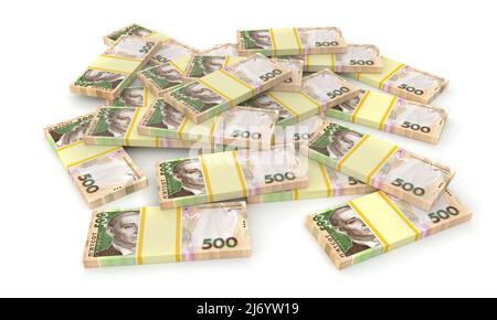 Stapel des ukrainischen Geldes hrywna (grivna, hrywna) mit 500 Banknoten. Finanzierungskonzept Stockfoto