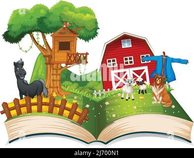 Öffnen Sie Buch Bauernhof Thema auf weißem Hintergrund Illustration Stock Vektor