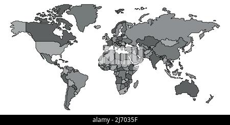 Vereinfachte Weltkarte mit glatten Grenzen Stock Vektor