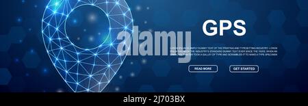 Position Pin 3D low Poly Symbol für Promotion-Banner. GPS Navigation Design Illustration Konzept. Horizontale polygonale Abbildung des Posters „Delivery“ Stock Vektor