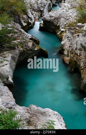 Velika Korita oder große Schlucht des Flusses Soca, Bovec, Slowenien. Große Soca-Schlucht im triglav-Nationalpark Stockfoto