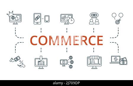 Symbol „Commerce Set“. Editierbare Symbole Commerce Thema wie Affiliate-Link, Behörde Website, kommission und mehr. Stock Vektor