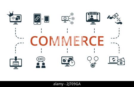 Symbol „Commerce Set“. Editierbare Symbole Commerce Thema wie Affiliate-Link, Behörde Website, kommission und mehr. Stock Vektor