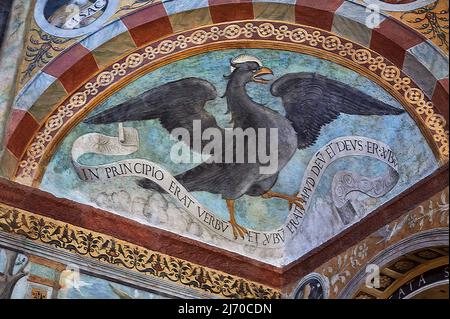 Aquila di San Giovanni Evangelista - affresco - Floriano Ferramola - 1524 - Brescia, Sacello di S.Maria in Solario presso il Museo del Monastero di S Stockfoto