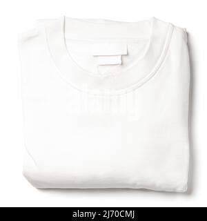 Gefaltetes weißes Sweatshirt auf weißem Hintergrund für Design Stockfoto