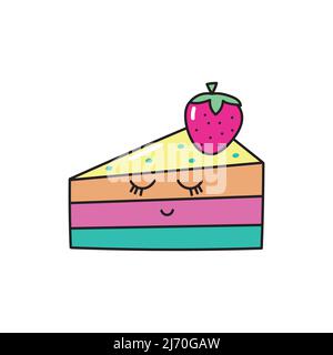 Vector Kawaii Cupcake mit Creme und Beere, mit lächelnden Gesichtern. Stock Vektor
