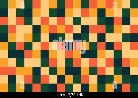 Retro quadratische Pixel bunten Hintergrund, abstrakt Würfel Hintergrund, grün orange gelbe Pixel, minimal pastellfarben quadratischen Hintergrund Stock Vektor