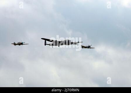 Hurrikan, Lancaster und Spitfire in der Flugschau Biggin Hill Stockfoto