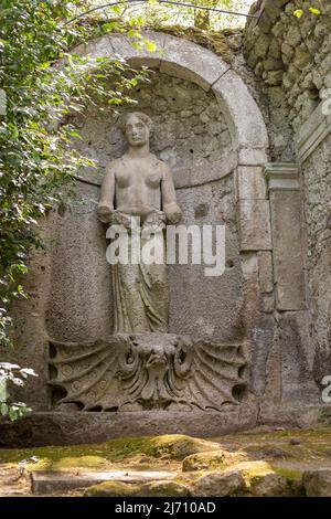 The Monsters Park, Sacred Grove in Bomarzo, Italien, Latium. Gärten von Bomarzo, rätselhafte und groteske, mythologische Skulpturen. Skulptur von Venere, p Stockfoto