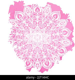 Vector Mandala in weißen und rosa Farben. Symmetrisches, kreisförmiges orientalisches Muster. Yoga-Vorlage. Stock Vektor
