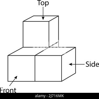 Illustration einer geometrischen Form eines Würfels mit Spritzer-, Oben- und Vorderansicht Stock Vektor