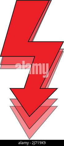 Achtung rotes Pfeilsymbol, Markierung mit Pfeil markieren. Mit weißem Hintergrund Stock Vektor