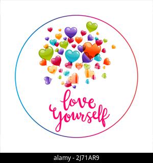 Lieben Sie Sich Stilvolle Typografie Mit Bunten Herzballons Stock Vektor