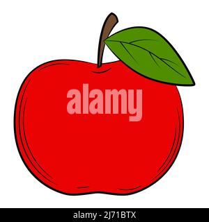 Apfel, Frucht in einem linearen Stil. Farbenfrohes Vektor-Dekorationselement, von Hand gezeichnet. Stock Vektor
