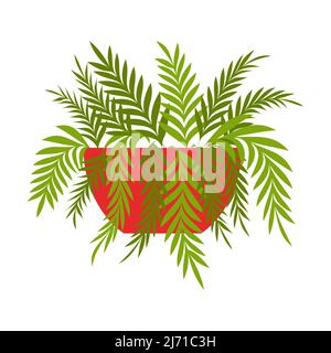 Eine Zimmerpflanze, ein Farn in einem roten Topf. Vektorgrafik im flachen Cartoon-Stil, isoliert auf weißem Hintergrund. Stock Vektor