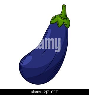 Ganze Aubergine. Ein Gemüse im linearen Stil, von Hand gezeichnet. Lebensmittelzutat, Design-Element.Farbe Vektor-Illustration mit Umriss. Isoliert auf einem WH Stock Vektor