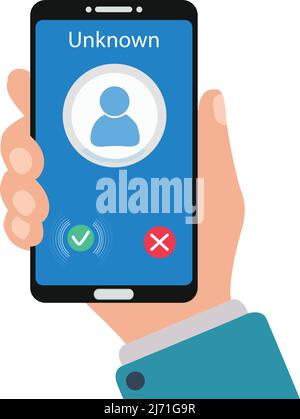 Smartphone mit Handhaltung und Anrufsymbolen Stock Vektor