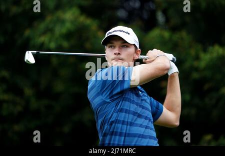 Der Däne Nicolai Hojgaard am 9. während des Tages eines der Betfred British Masters am Belfry, Sutton Coldfield. Bilddatum: Donnerstag, 5. Mai 2022. Stockfoto