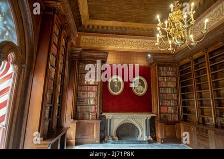 Palast von Montserrate, Sintra, Portugal, Bibliothek mit Bildern von englischen Expatriates an der Wand Stockfoto