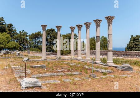 Ruinen mit Säulen, ehemaliger Tempel, Asklepieion, Kos, Dodekanes, Griechenland Stockfoto