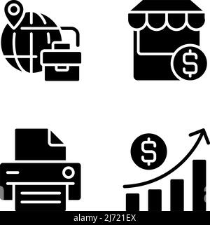 Schwarze Glyphsymbole für die Geschäftsentwicklung auf weißem Raum Stock Vektor