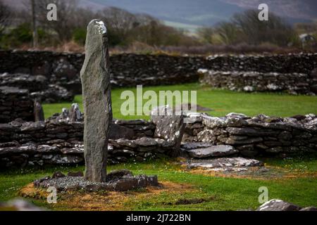 Steinstand in der Klostersiedlung Riasc in Kerry, County Kerry, Munster, Irland Stockfoto