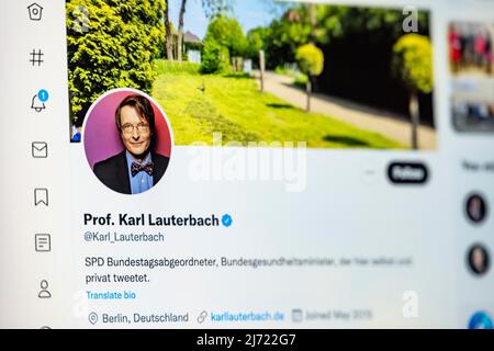 Twitter Seite des deutschen Gesundheitsexperten Prof. Karl Lauterbach, Twitter, Soziales Netzwerk, Internet, Bildschirmfoto, Detail Stockfoto