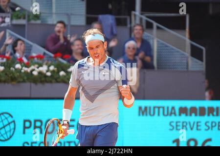 Rafael Nadal (SPA gegen David Goffin (Bel) während des Madrider Open Tennis Turniers, 5. Mai 2022 Cordon Press Stockfoto