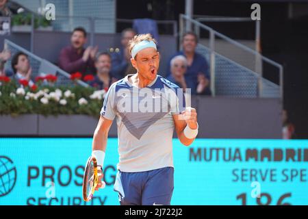 Rafael Nadal (SPA gegen David Goffin (Bel) während des Madrider Open Tennis Turniers, 5. Mai 2022 Cordon Press Stockfoto