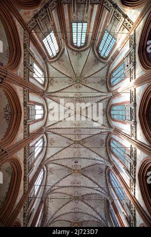 St. Marien, Gewölbe des Hauptschiffes, Backsteingotik, UNESCO-Welterbe Lübecker Altstadt, Lübeck, Schleswig-Holstein, Deutschland Stockfoto