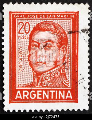 ARGENTINIEN - UM 1967: Eine in Argentinien gedruckte Briefmarke zeigt Jose de San Martin, General, um 1967 Stockfoto