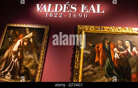 Ausstellung des spanischen Malers Valdes Leal im Museum der Schönen Künste in Sevilla, Andalusien, Spanien Stockfoto