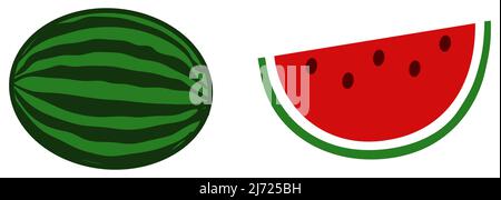 Einfache rote Wassermelone Symbol - ganze und Scheibe Version Stock Vektor