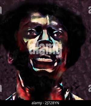 Ein afroamerikanischer Mann ist in einem bunten digitalen Aquarell zu sehen. Dies ist eine 3-d-Abbildung. Stockfoto