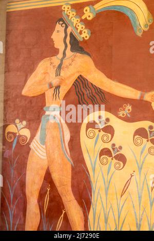 Knossos, Griechenland - 27. April 2019: Detail des Freskens im Knossos Palast auf Kreta Stockfoto