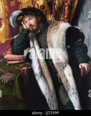 Moretto da Brescia. Porträt des Grafen Fortunato Martinengo von Alessandro Bonvicino (auch Buonvicino) (c. 1498-1554), Öl auf Leinwand, c. 1540-45 Stockfoto