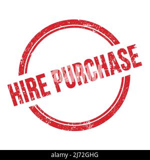 MIETKAUFTEXT auf rotem grungy vintage runder Stempel geschrieben. Stockfoto