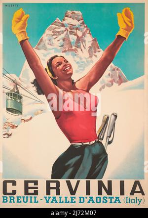 VINTAGE POSTER Cervinia, Breuil - Valle d'Aosta (Italien) Arnaldo Musati um 1953 Stockfoto