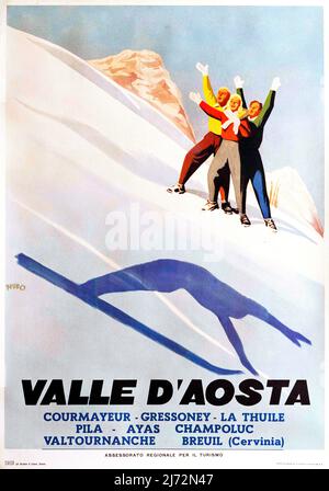 VINTAGE 1950s ITALIENISCHES REISEPLAKAT Vallée d'Aoste ( Aostatal) um 1950 Stockfoto