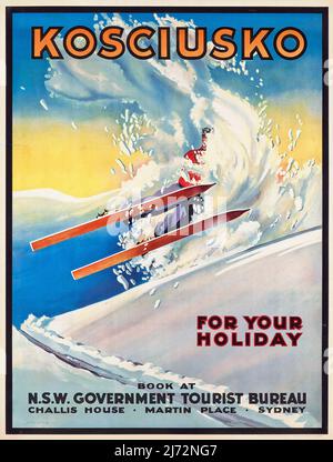 Mount Kosciuszko - Vintage Australian Ski Poster Stockfoto