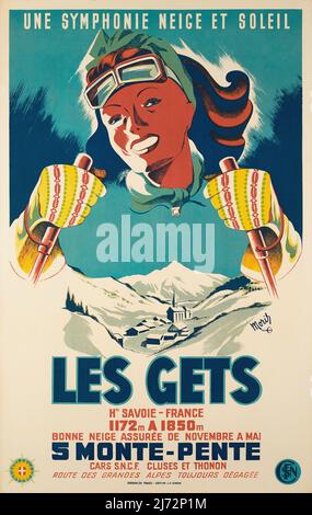 VINTAGE FRENCH1950s TRAVEL POSTER Les Gets, une symphonie neige et Soleil MORIS ( eine Symphonie aus Schnee und Sonne ) um 1950 Stockfoto