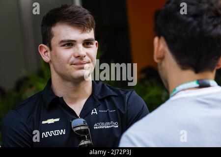 Florida, Vereinigte Staaten von Amerika - 05/05/2022, Pato O'ward, IndyCar Series, Fahrer während des Formel 1 Crypto.com Miami Grand Prix 2022, 5. Runde der FIA Formel 1 Weltmeisterschaft 2022, auf dem Miami International Autodrome, vom 6. Bis 8. Mai 2022 in Miami Gardens, Florida, Vereinigte Staaten von Amerika - Foto: Julien Delfosse/DPPI/LiveMedia Stockfoto