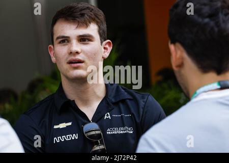 Florida, Vereinigte Staaten von Amerika - 05/05/2022, Pato O'ward, Fahrer der IndyCar Series während des Formel 1 Crypto.com Miami Grand Prix 2022, 5. Lauf der FIA Formel 1 Weltmeisterschaft 2022, auf dem Miami International Autodrome, vom 6. Bis 8. Mai 2022 in Miami Gardens, Florida, Vereinigte Staaten von Amerika - Foto: Julien Delfosse/DPPI/LiveMedia Stockfoto