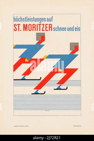 Jahrgang 1950s Reiseposter - St.Moritzer, höchstleistungen auf schnee und eis T. STAHLY um 1950 Stockfoto