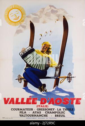 VINTAGE 1950s ITALIENISCHES REISEPLAKAT Vallée d'Aoste ( Aostatal) Filippo ROMOLI um 1950 Stockfoto