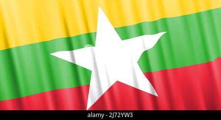 Wellenförmige Vektorflagge von Myanmar Stock Vektor