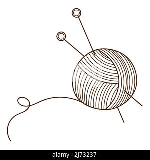Ein Knäuel aus Garn mit Stricknadeln. Nadelarbeit, Stricken. Designelement mit Umriss. Doodle, handgezeichnet. Schwarz-weiße Vektorgrafik. Isolieren Stock Vektor