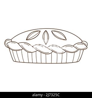 Hausgemachter Kuchen. Backen, Essen. Designelement mit Umriss. Doodle, handgezeichnet. Schwarz-weiße Vektorgrafik. Isoliert auf einem weißen Backgrou Stock Vektor